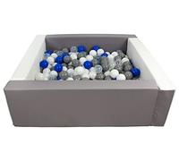 Velinda Piscine à balles carrée avec 300 balles, Cuir écologique, 5 éléments (Couleur de la Piscine/de balles: Blanc, Gris/Blanc, Transparent, Bleu, Gris)