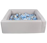 Velinda Piscine à balles carrée avec 300 balles, Cuir écologique, 5 éléments (Couleur de la Piscine/de balles: Gris/Perle, Transparent, Bleu Clair, Argent)