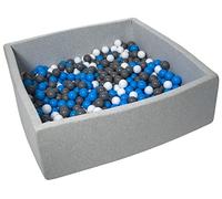 Velinda Piscine a balles pour Enfant, Dimensions:120x120 cm, Aire de Jeu + 600 balles (Couleurs des balles: Blanc, Bleu, Gris)