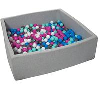Velinda Piscine a balles pour Enfant, Dimensions:120x120 cm, Aire de Jeu + 600 balles (Couleurs des balles: Blanc, Bleu, Rose, Gris, Turquoise)