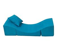 Velinda Pouf dépliant, Fauteuil 3 en 1: Pouf, Chaise Longue, Table pour Enfants (Couleur: Bleu)
