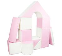 Velinda Set de 11 Blocs en Mousse pour Le Jeu, crèches, écoles maternelles (Couleur: Blanc, Rose (Pastel))