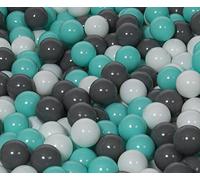 Velinda Set de 150 balles,Boule colorée en Plastique Souple,O7cm,Enfant,Piscine,Jouets (Couleurs des balles: Blanc, Gris, Turquoise)