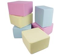 Velinda Set de 6 Blocs en Mousse pour Le Jeu, crèches, écoles maternelles (Couleur: Rose, Bleu, Jaune (Pastel))