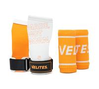Velites I Quad Pro Orange + protège-Poignets en Tissu Assorti I Grips Professionnels pour Le Cross-Training ou la Gymnastique, Convient à Toutes Les Surfaces I Utilisation avec du magnésium.