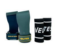 Velites – Gants cross-training Quad Ultra – sans magnésie, 2,9 mm, avec sangles – L Vert foncé/Bleu