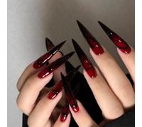 VELKEZ 24 Pièces Ongles Halloween à Coller Press on Nails Rouge | Design long stiletto avec motif de goutte de sang rouge vif, avec colle gelée et lime à ongles pour une utilisation facile