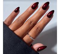 VELKEZ 30 Pièces Ongles Press-On Forme Amande Moyenne Rouge Bordeaux | Ensemble complet avec tous les accessoires nécessaires, permet une manucure élégante rapide et simple directement à la maison