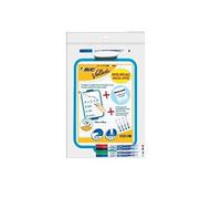 BIC Ardoise Velleda 19x26 cm – effacette + 5 feutres fins – Blanche, Bleus