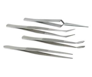 Velleman Ensemble complet de 4 pincettes, pour le travail de précision, de couleur argentée