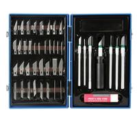 Velleman Ensemble de coupe de précision, avec porte-lames, lames, aiguilles et pierre à aiguiser, 53 pièces