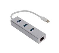 Velleman PCMP202 USB 3.1 Type C to Gigabit Network + 3 Port USB Hub, Aluminium Shell