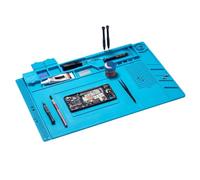 Velleman Tapis de soudure en silicone, résistant à la chaleur jusqu’à 500 °C, tapis de travail antistatique ESD, avec 10 compartiments de rangement, zones magnétiques, supports pour outils et surface