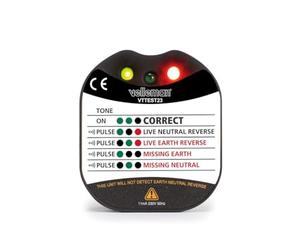 Velleman Testeur de tension de prise et de terre, avec LED et buzzer, CAT II, 230 V, détecte les erreurs de câblage, diagnostic immédiat, pour usage professionnel et domestique