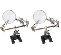 Velleman Troisième Main avec loupe, Pratique et Flexible, dioptrie x 2.5, Acier Inoxydable, 6 rotules à Bille (Lot de 2)