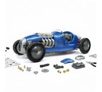 Velleman Voiture de course rétro bleue à assembler avec moteur V8 transparent, pistons en mouvement, boîte 4 vitesses avec marche