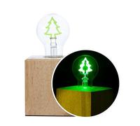 Vellight Ensemble avec lampe LED décorative à filament vert en forme de sapin de Noël (2W, E27, 60lm) et pied de lampe en bois de chêne en forme de cube 90 x 90 mm (E27, 60W, IP20) avec câble et