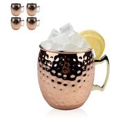 VELLUSTRA Moscow Mule Tasses Cuivre, Lot de 4, Acier Inoxydable Plaqué Cuivre, 4 Tasses 550ml (7.9cm*10cm) et 4 Pailles (20cm) avec Poignée pour Boissons Froides, Vin, Bar et Fête