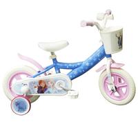 Vélo 10 enfant Reine des Neiges avec panier avant, garde boues, carter, roues bâtons & 2 stabilisateurs Bleu, Blanc et Rose pale G