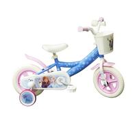 Vélo 10 enfant Reine des Neiges avec panier avant, garde boues, carter, roues bâtons & 2 stabilisateurs Bleu, Blanc et Rose pale G