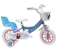 Vélo ATLAS Vélo 12'' Fille Reine des Neiges/Frozen équipé de 1 Frein, Panier Avant, Porte poupée arrière, Garde boues, Carter et stabilisateurs enffant, Bleu Ciel
