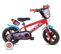 Vélo 12" Spiderman de Marvel/Disney - 1 Frein - Pignon Fixe - Pneus Increvables EVA - Roues Bâtons - Plaque - 2 Stabilisateurs - Garde Boue - Carter de Protection - Bidon arrière