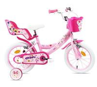 Vélo 14'' Fille Licence Minnie de Disney - 2 Freins Caliper - Pneus Gonflables - Panier Avant - Porte-poupée arrière - Garde-Boue et 2 Stabilisateurs