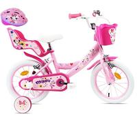 Vélo 14'' Fille Licence Minnie de Disney avec Casque Minnie Inclus. Vélo équipé de 2 Freins Caliper - Pneus Gonflables - Panier Avant - Porte-poupée arrière - Garde-Boue et 2 Stabilisateurs