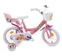 Vélo 14'' Fille Princess de Disney équipé de 2 Freins Caliper - pneus gonflables - Panier Avant - Porte-poupée arrière - Garde-Boue et 2 Stabilisateurs.