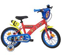 Vélo enfant 14'' Garçon Pat' Patrouille pour enfant de 90 cm à 105 cm -2 freins avec stabilisateurs amovibles Rouge, Bleu & Jaune