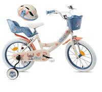 Vélo 16'' Fille avec Casque Leo & Stitch de Disney - 2 Freins Caliper - Pneus Gonflables - Panier Avant - Porte-poupée arrière - Garde-Boue 2 Stabilisateurs + Casque Stitch