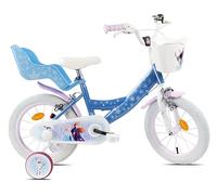 Vélo 16'' Fille Reine des Neiges de Disney (Frozen) équipé de 2 Freins Caliper - Pneus Gonflables - Panier Avant - Porte-poupée arrière - Garde-Boue et 2 Stabilisateurs.
