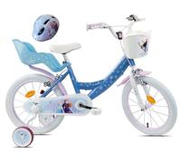 Vélo 16'' Fille Reine des Neiges/Licence Frozen de Disney - 2 Freins Caliper - Pneus Gonflables - Panier Avant - Porte-poupée arrière - Garde-Boue 2 Stabilisateurs + Casque Frozen Inclus !