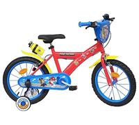 Vélo 16'' garçon Pat Patrouille équipé de 2 Freins, Plaque Avant décorative, bidon arrière et stabilisateurs.