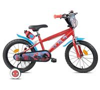 Velo 16 Pouces Spiderman équipé de 2 Freins, Plaque Avant décorative, bidon arrière, Roues à Rayons, pneus gonflables, stabilisateurs Amovibles