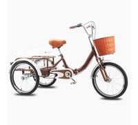 Vélo à Trois Roues Panier de Suspension Avant Tricycle Adulte Pliant, Guidon siège réglable 18 Pouces Multicolore(Brown)