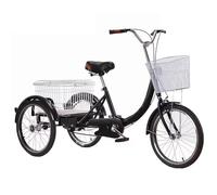 Vélo à Trois Roues Tricycle à Trois Roues for Adulte, Panier de Chargement avec Frein Cloche 18 Pouces, Cadre en Acier au Carbone, Noir et Rouge(Black)