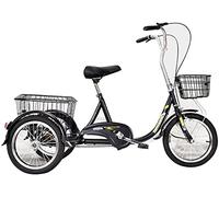 vélo à Trois Roues Tricycle Adulte 16 Pouces 3 Roues avec Panier, réglage de la Hauteur du siège et 2 Freins Noir