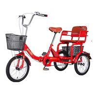Vélo à Trois Roues Tricycle Adulte 16 Pouces avec siège arrière et Grand Panier Vélo de croisière à Trois Roues Siège réglable pour Que Les Parents Viennent Chercher et déposer Les Enfants Vélo à pé