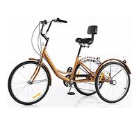 vélo à Trois Roues Tricycle Adulte 24 Pouces 7 Vitesses avec Dossier et Grand Panier for usages Multiples, Multicolore(Brown)