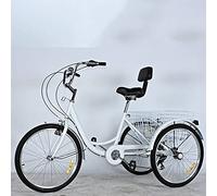 vélo à Trois Roues Tricycle Adulte 7 Vitesses, Cadre en Acier de 24 Pouces, avec Panier à provisions, siège et Dossier Multicolores(White)
