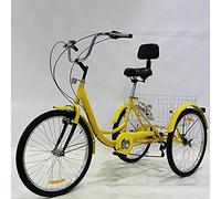 vélo à Trois Roues Tricycle Adulte 7 Vitesses, Cadre en Acier de 24 Pouces, avec Panier à provisions, siège et Dossier Multicolores(Yellow)