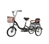 Vélo à Trois Roues Tricycle Adulte de 16 Pouces avec siège arrière et Panier à provisions Vélo de croisière à Trois Roues pour Que Les Parents Viennent Chercher et déposer Les Enfants à vélo