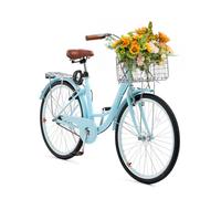 VEVOR Vélo croiseur, 1 Vitesse, vélo de Plage Bleu Clair de 660,4 mm, avec Panier de Grande capacité, Porte-Bagages arrière et siège réglable, sécurisé et Robuste, pour Cyclisme, Exercice et Shopping