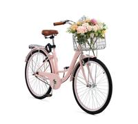 Vélo Croiseur-VEVOR-1 Vitesse Vélo de Plage Rose de 660 4 mm avec Panier de Grande Capacité Porte-bagages Arrière