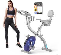 Vélo d’appartement 4 en 1 Pliable, MERACH, Bluetooth/APP, 16 Niveaux de Résistance Magnétique, Mesure du Pouls, Bande de Résistance