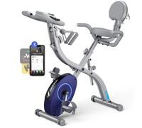 Vélo D'appartement 4 En 1 Pliable - Merach, 16 Niveaux De Résistance Magnétique, Compatible Kinomap & Zwift, Charge Max 136 Kg Gris