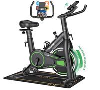 Velo d Appartement, SLUNSE Vélo d'Appartement connecté APPs avec Écran, Vélo d' Stationnaire pour la Maison avec Résistance Magnétique Réglable, Siège Moelleux et Réglage en Hauteur, Roulement 180KG