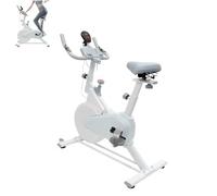 Vélo d'appartement avec résistance réglable, silencieux, avec écran LCD et support pour tablette, capacité de charge 80 kg, siège confortable pour entraînement cardio à la maison, blanc