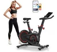 Vélo d'appartement BIGZZIA, Roue d'inertie de 10 kg, Résistance magnétique, Avec Bluetooth et écran LCD amélioré, Charge max 150 kg Noir